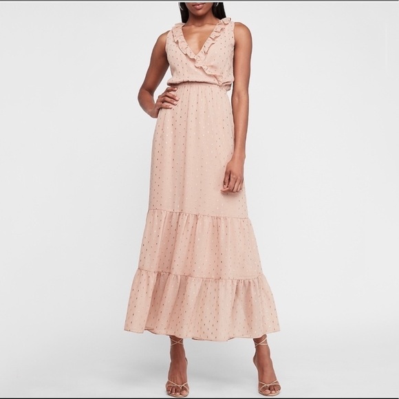 Express Metallic Clip Dot Ruffle Maxi Dress Sz Med - Picture 1 of 7